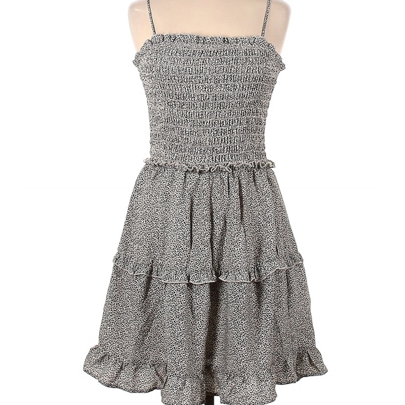 Black and Off-White Spotted Print Shirred Mini Dress | Size Large - Picture 1 of 3